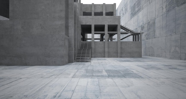 Abstrakcyjne architektoniczne brązowe i beżowe betonowe wnętrze minimalistycznego domu