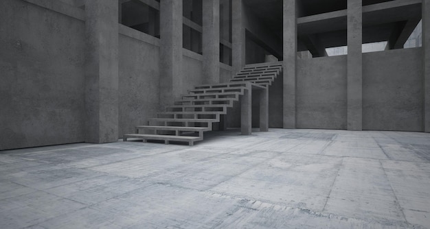 Abstrakcyjne architektoniczne brązowe i beżowe betonowe wnętrze minimalistycznego domu