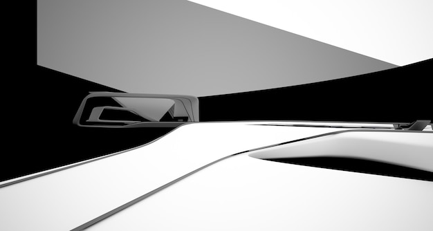 Abstrakcyjne architektoniczne czarno-białe wnętrze nowoczesnej willi ilustracja 3D i renderowanie