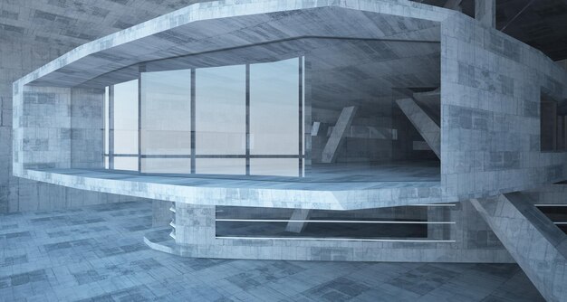 Zdjęcie abstrakcyjne białe i betonowe parametryczne wnętrze z ilustracją 3d i renderowaniem okna