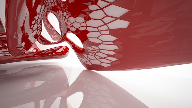 Abstrakcyjne białe i czerwone parametryczne wnętrze z ilustracją 3D okna i renderowaniem
