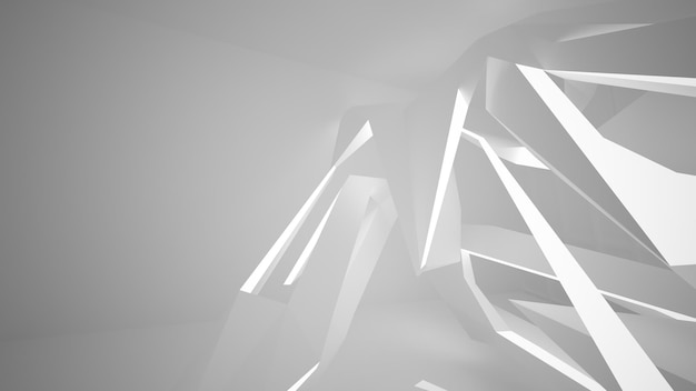 Abstrakcyjne białe wnętrze przyszłości z neonowym oświetleniem ilustracją 3D i renderowaniem