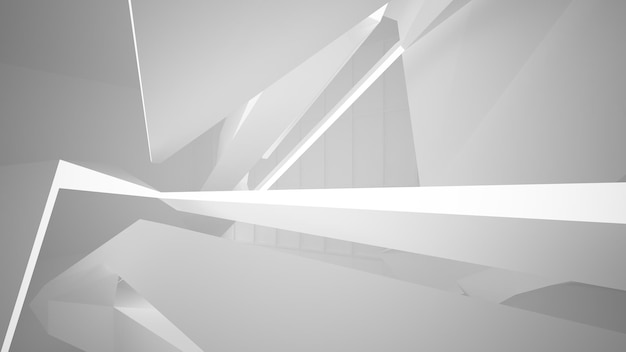 Abstrakcyjne białe wnętrze przyszłości z neonowym oświetleniem ilustracją 3D i renderowaniem