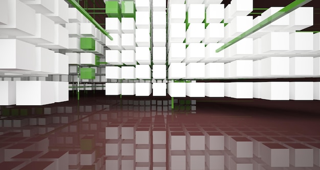 Abstrakcyjne białe wnętrze z tablicy kolorowych kostek z ilustracją 3D okna i renderowaniem