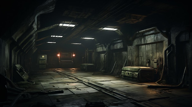 Abstrakcyjne ciemne wnętrze bunkra wojskowego