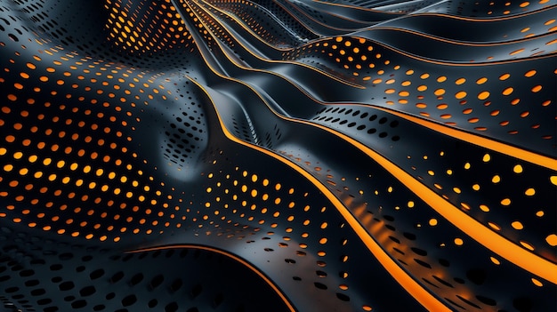 Zdjęcie abstrakcyjne cyfrowe tło dla tapety czarne i pomarańczowe linie świetlne futurystyczne i technologiczne