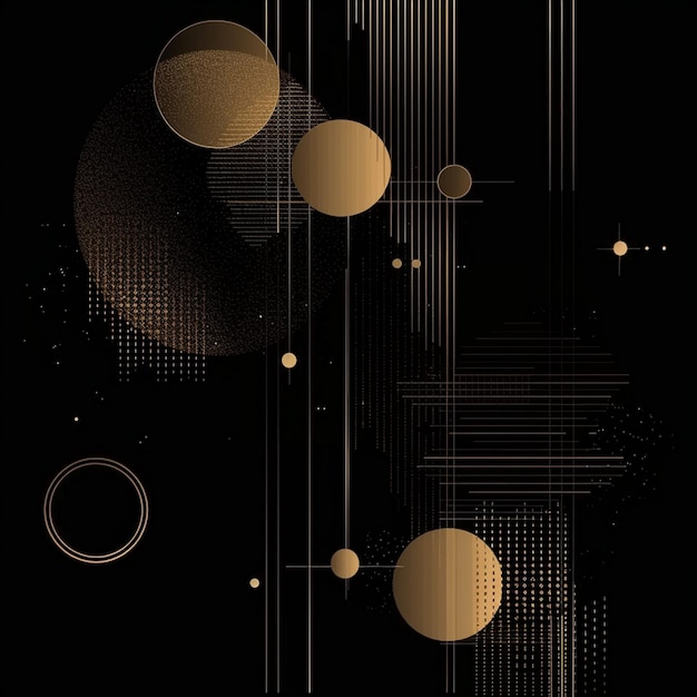 Abstrakcyjne czarno-złote tło z kręgami i liniami
