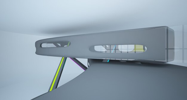 Abstrakcyjne dynamiczne wnętrze z kolorowymi gradientowymi gładkimi przedmiotami ilustracja 3D i renderowanie