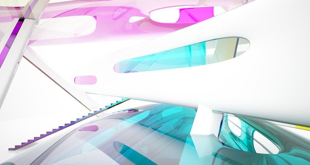 Zdjęcie abstrakcyjne dynamiczne wnętrze z kolorowymi gradientowymi gładkimi przedmiotami ilustracja 3d i renderowanie