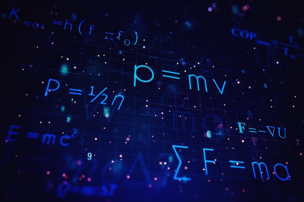 Abstrakcyjne formuły matematyczne na niebieskim tle Koncepcja edukacji Renderowanie 3D