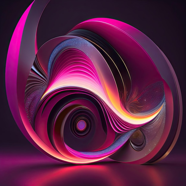 Abstrakcyjne fraktalne różowe kształty na ciemnym tle Fantastyczne świecące kształty Cyfrowa sztuka fraktalna