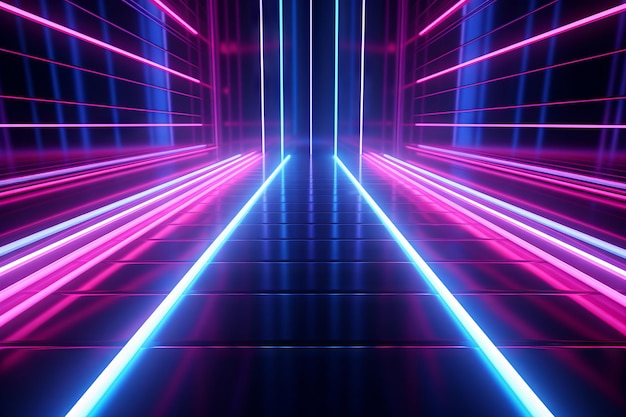 Abstrakcyjne futurystyczne linie neonowe tło niebieski i różowy kolor Kybernetyczna przestrzeń i koncepcja transferu danychA