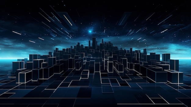 abstrakcyjne futurystyczne miasto na nocnym niebie