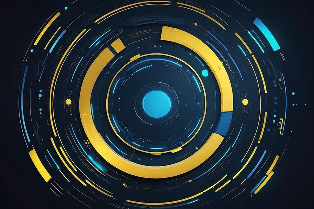 Abstrakcyjne futurystyczne niebieskie i żółte koło na tle interfejsu