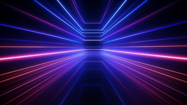 abstrakcyjne futurystyczne tło z fioletowym i niebieskim świecącym neonem poruszającym się z dużą prędkością linie fal generatywnych AI