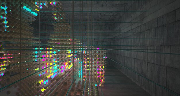 Abstrakcyjne gładkie zardzewiałe metalowe i betonowe futurystyczne wnętrze SciFi z tablicy sfer