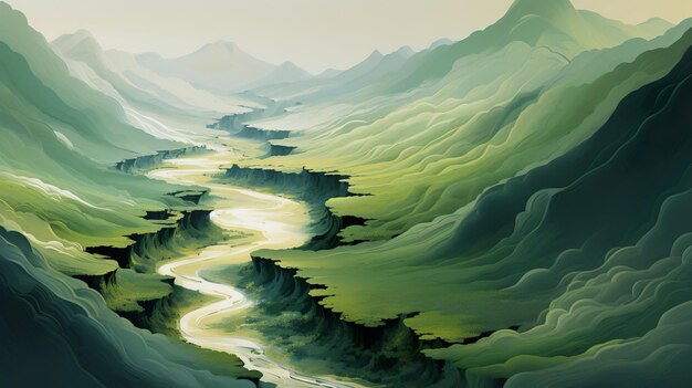 abstrakcyjne góry z rzeką