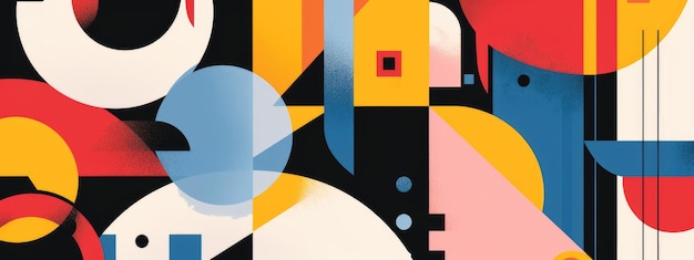 Abstrakcyjne i kolorowe tło projektu Bauhaus z minimalistycznymi kształtami i kolorami