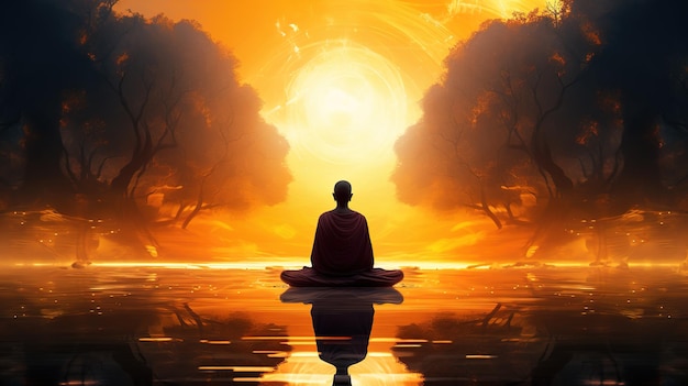 abstrakcyjne kolorowe tło z Buddą z zamkniętymi oczami z kopiowaniem medytacja przestrzenna buddyzm AI