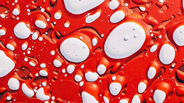 Abstrakcyjne krople białej farby zmieszane z czerwonym tle oleju Nonmixing fluids pattern Generative AI