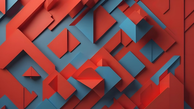 abstrakcyjne kształty geometryczne w kolorach czerwonym i niebieskim generatywne ai
