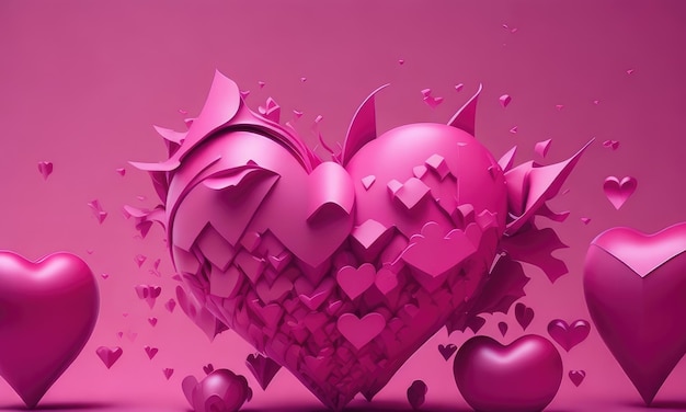 Abstrakcyjne kształty serc latające jako koncepcja Dnia Walentynek