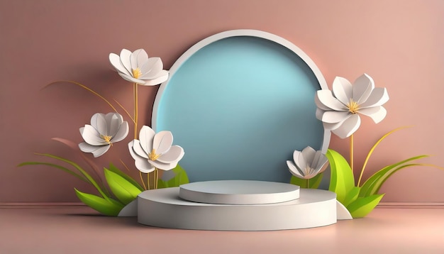 Abstrakcyjne kwiaty 3D z okrągłym podium