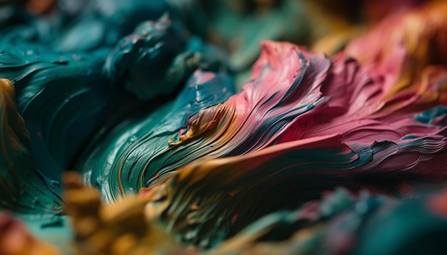 Abstrakcyjne malarstwo akrylowe żywe kolory mieszają się w chaotycznych wzorach pod wodą generowanych przez sztuczną inteligencję