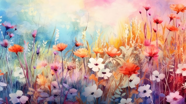 Abstrakcyjne malarstwo akwarelowe kwiatów Cyfrowy obraz artystyczny Wiosna krajobraz