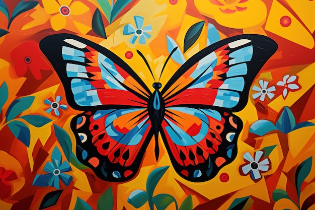 Abstrakcyjne malarstwo motyli w stylu Pablo Picasso Owady Zwierzęta sztuka Ilustracja Generatywna AI