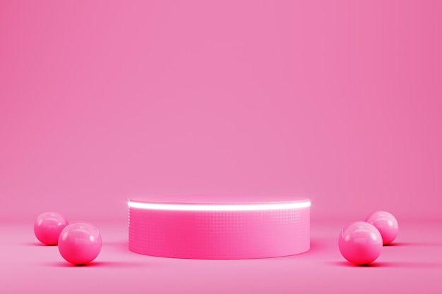 Zdjęcie abstrakcyjne minimalne tło różowy cokół z sheres do wyświetlania produktu