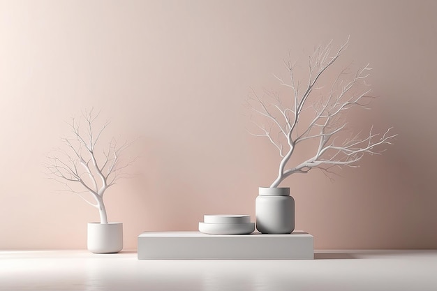 Abstrakcyjne minimalne wnętrze do umieszczania obiektów kosmetycznych tło wyświetlacza produktu z gałęzią drzewa