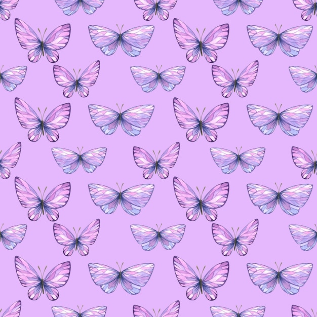 Abstrakcyjne motyle są różowo-fioletowe Akwarela ilustracja Wzór z dużego Lawendowego zestawu SPA Do tkanin tekstyliów tapety papierowych opakowań upominków odzieżowych