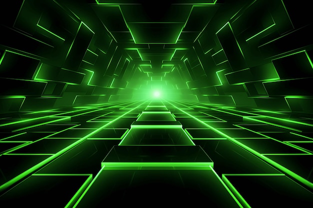 Abstrakcyjne neonowe zielone tło cyberprzestrzeń równoległe linie wszechświata paski świecą wygenerowane przez sztuczną inteligencję