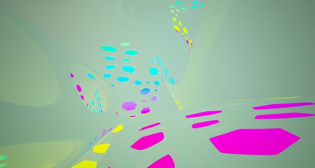 Abstrakcyjne neony i kolorowe gradienty parametryczne wnętrza ilustracji 3D i renderowania