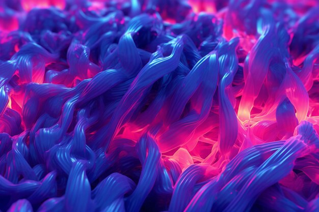 Abstrakcyjne niebieskie i fioletowe kolorowe przewody 3D Ultra 4k Tło AI generatywne