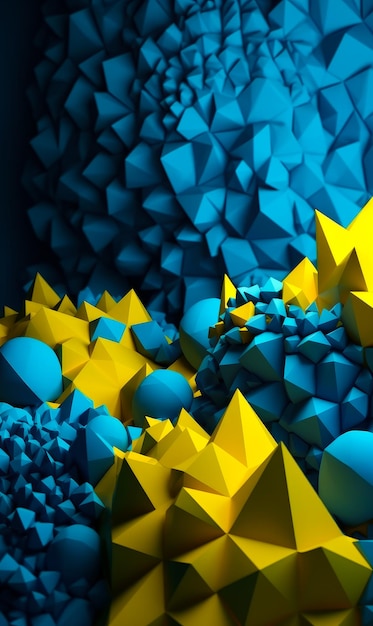 Abstrakcyjne niebieskie i żółte tło 3D dużo piramid