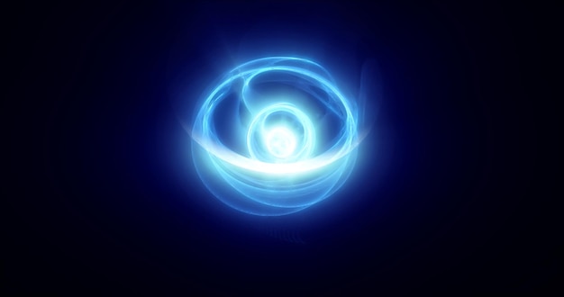 Abstrakcyjne niebieskie pierścienie sfery z energii magiczne fale kręgów dymu i świecących linii o