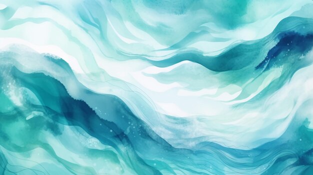 Abstrakcyjne niebieskie pociągnięcia akwarelą malarstwo sztuka z płynnym płynnym teksturą tła Kolor generatywnej sztucznej inteligencji fali morskiej