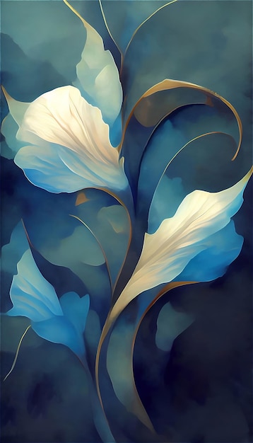 Abstrakcyjne niebieskie tło flory złota
