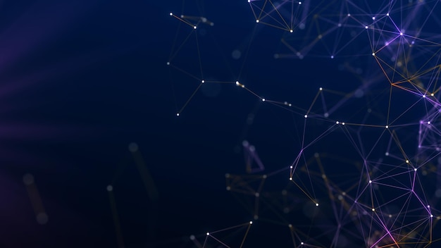 Abstrakcyjne niebieskie tło z ruchomymi liniami i kropkami Połączenie sieciowe Ogólnoświatowe połączenie z Internetem Wizualizacja renderowania 3D Big Data