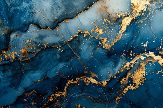 Abstrakcyjne niebieskie złoto kwiatowy marmur tekstura tła AI generowane