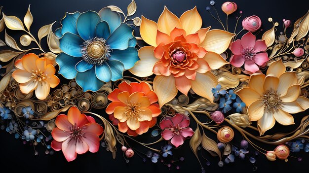 Abstrakcyjne niesamowite kwiaty fantazji w stylu objętościowego współczesnego malarstwa Ilustracja do projektowania stron internetowych prezentacje kont generowane przez AI