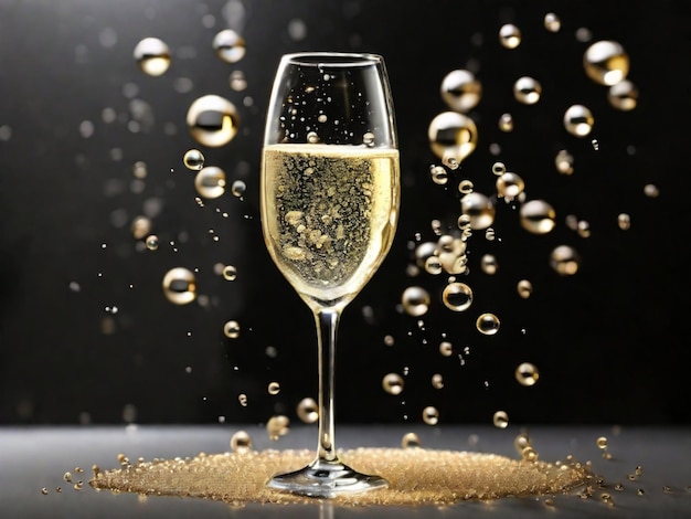 Abstrakcyjne pęcherzyki rozrywające się w szklance szampana