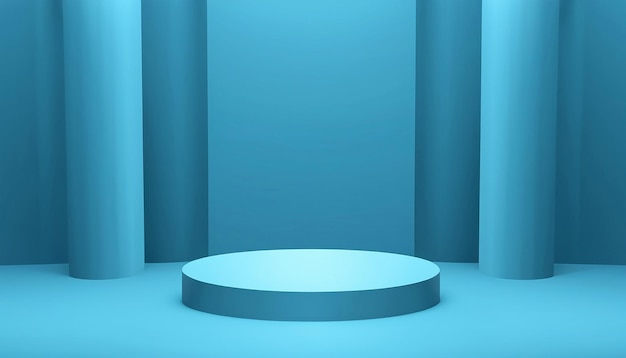Abstrakcyjne podium cylindra w pokoju z prostokątną ramą na geometrii wektorowej koloru niebieskiego tła