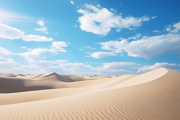 Zdjęcie abstrakcyjne proste panoramiczne tło krajobraz pustynny z wydmami piaszczystymi pod niebieskim niebem