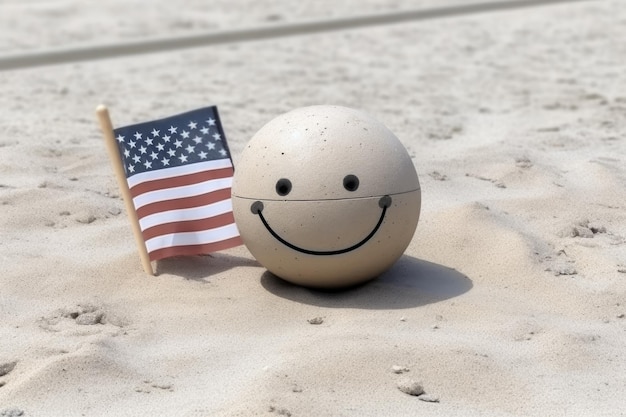 Abstrakcyjne przedstawienie flagi Ameryki i kuli emoji uśmiechu na Święto Pracy