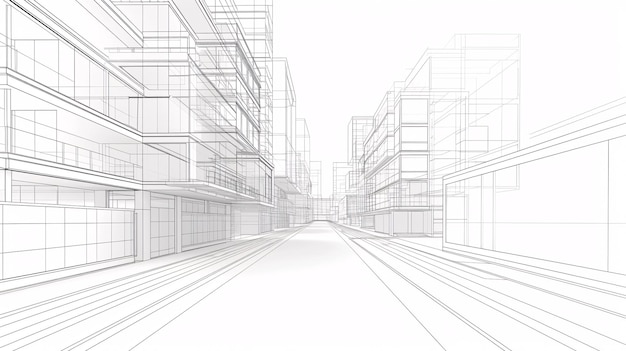 Abstrakcyjne renderowanie 3D architektury miejskiej z pomysłowymi elementami projektowymi
