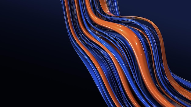 Abstrakcyjne renderowanie 3d błyszczących falistych linii rurowych, minimalny dynamiczny kształt