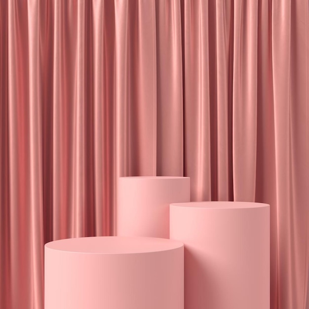 Abstrakcyjne różowe podium do wystawiania produktów z zasłonami Cylinder